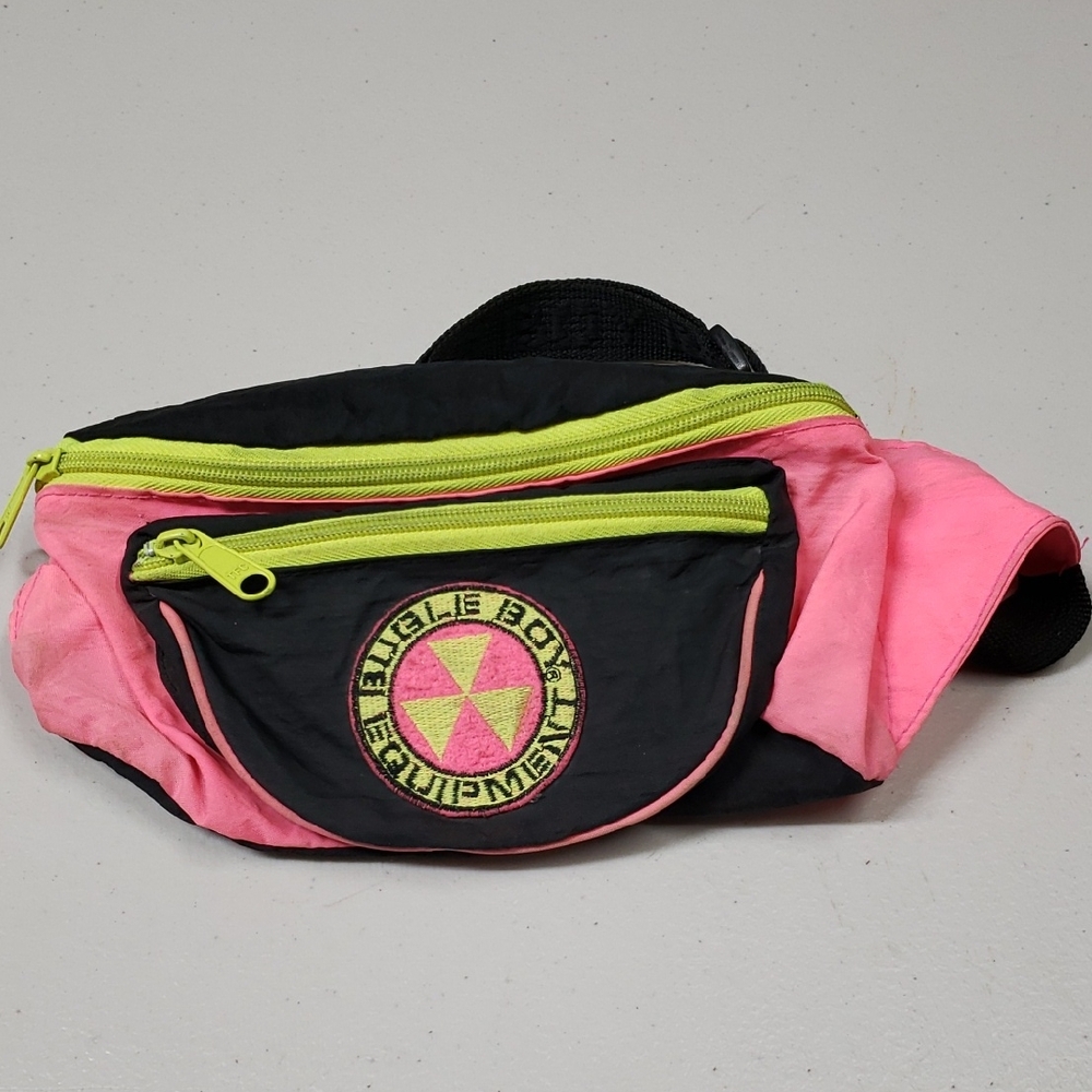 Bugle Boy Pink and Black Satchel with Neon Accents